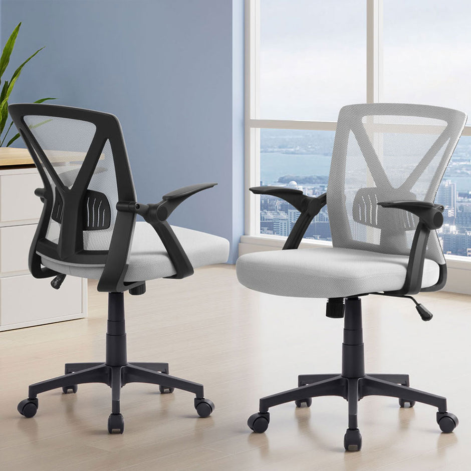 Artiss 2x Mesh Office Chair Mid Back Grey