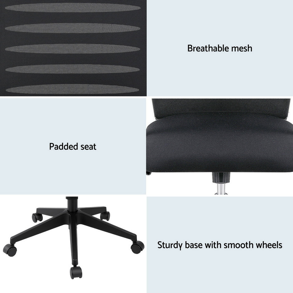 Artiss Ergonomic Office Chair Mesh Computer Desk Chairs with Lumbar Support, Height Adjustment Swivel Chair Mid Back for Home Office Study, Black