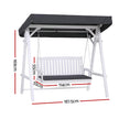 Gardeon Outdoor Wooden Swing Chair Garden Bench Canopy Cushion 3 Seater White
