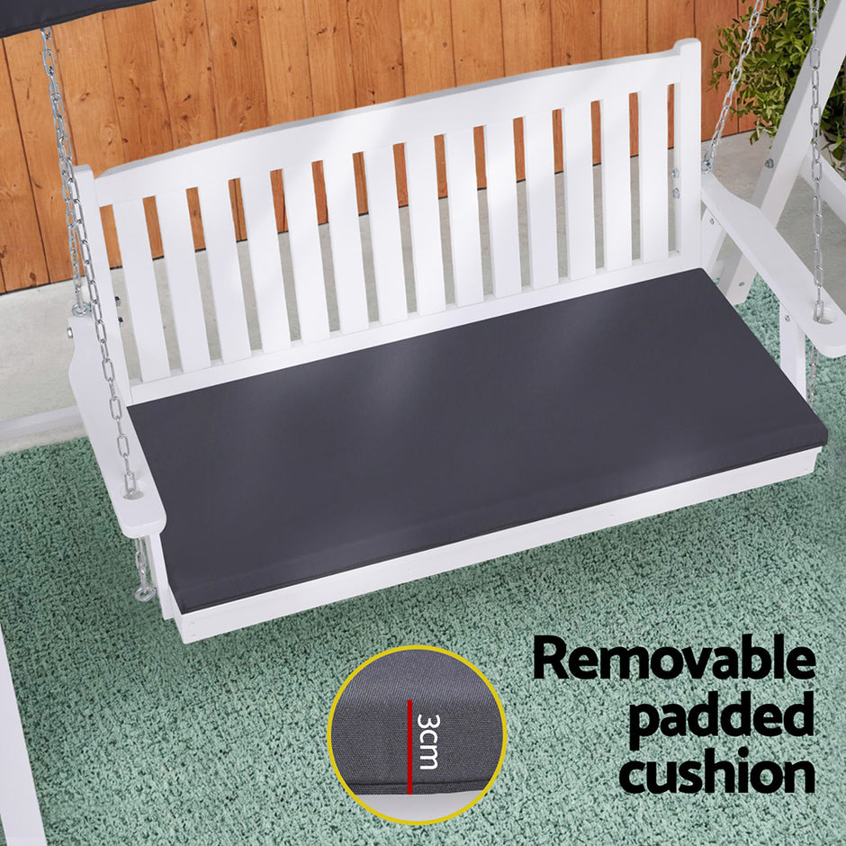 Gardeon Outdoor Wooden Swing Chair Garden Bench Canopy Cushion 3 Seater White