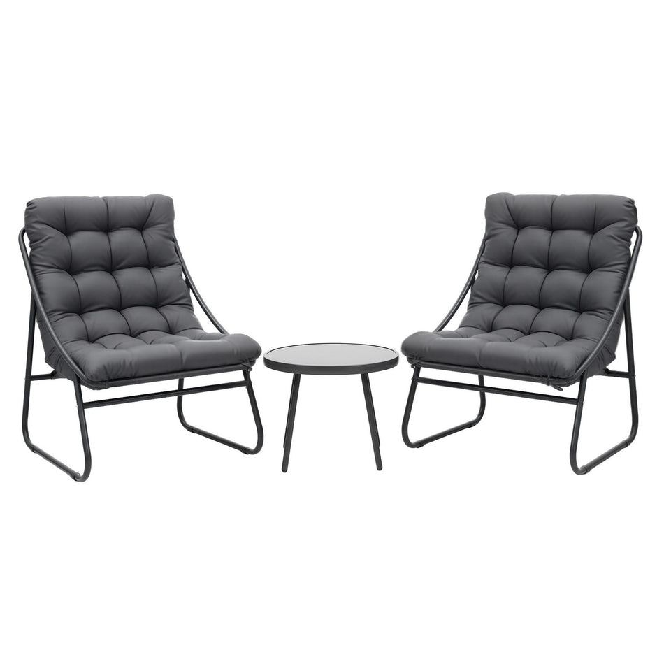 Gardeon 3PC Outdoor Bistro Set Patio Furniture Table and Chairs Steel Dining Chair