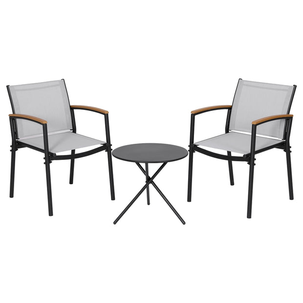 Gardeon 3PC Outdoor Bistro Set Table and Chairs Steel Dining Chair Patio Furniture Textilene