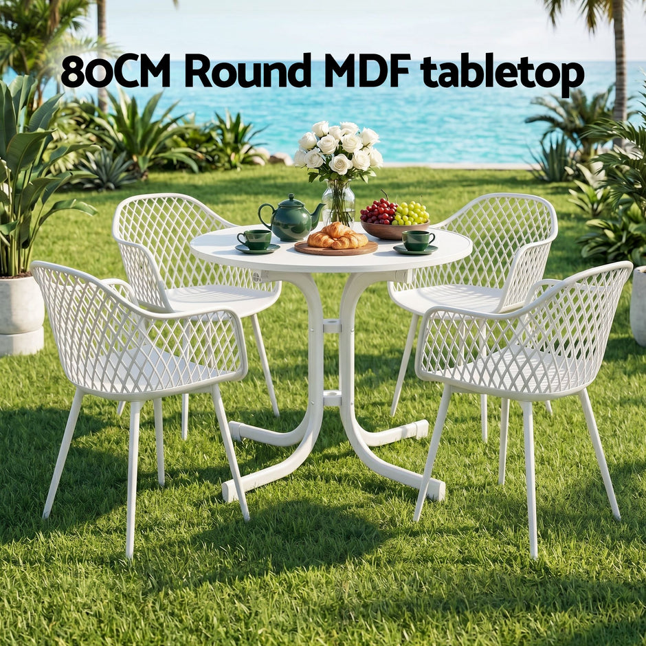 Gardeon 5PCS Outdoor Dining Set Table and Chairs Patio Furniture Garden Diamond White