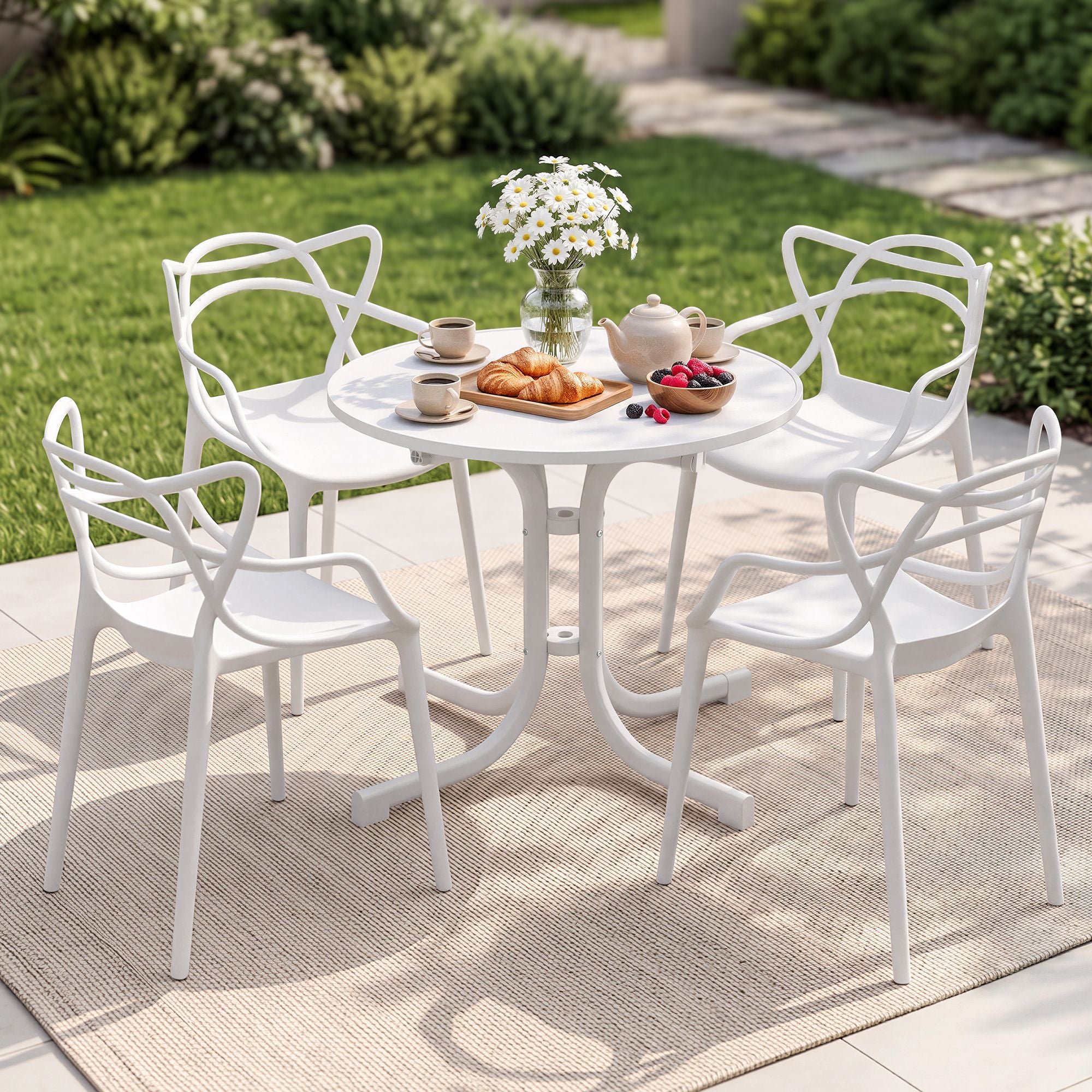 Gardeon 5PCS Outdoor Dining Set Table and Chairs Garden Patio Furniture Entwine White