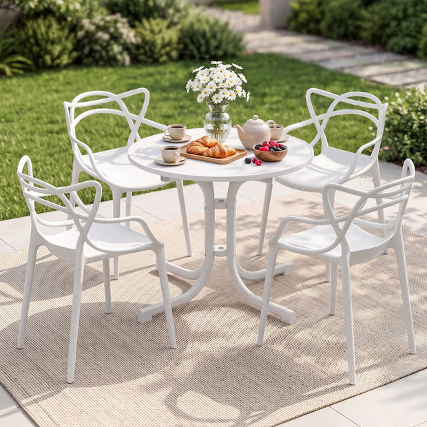 Gardeon 5PCS Outdoor Dining Set Table and Chairs Garden Patio Furniture Entwine White