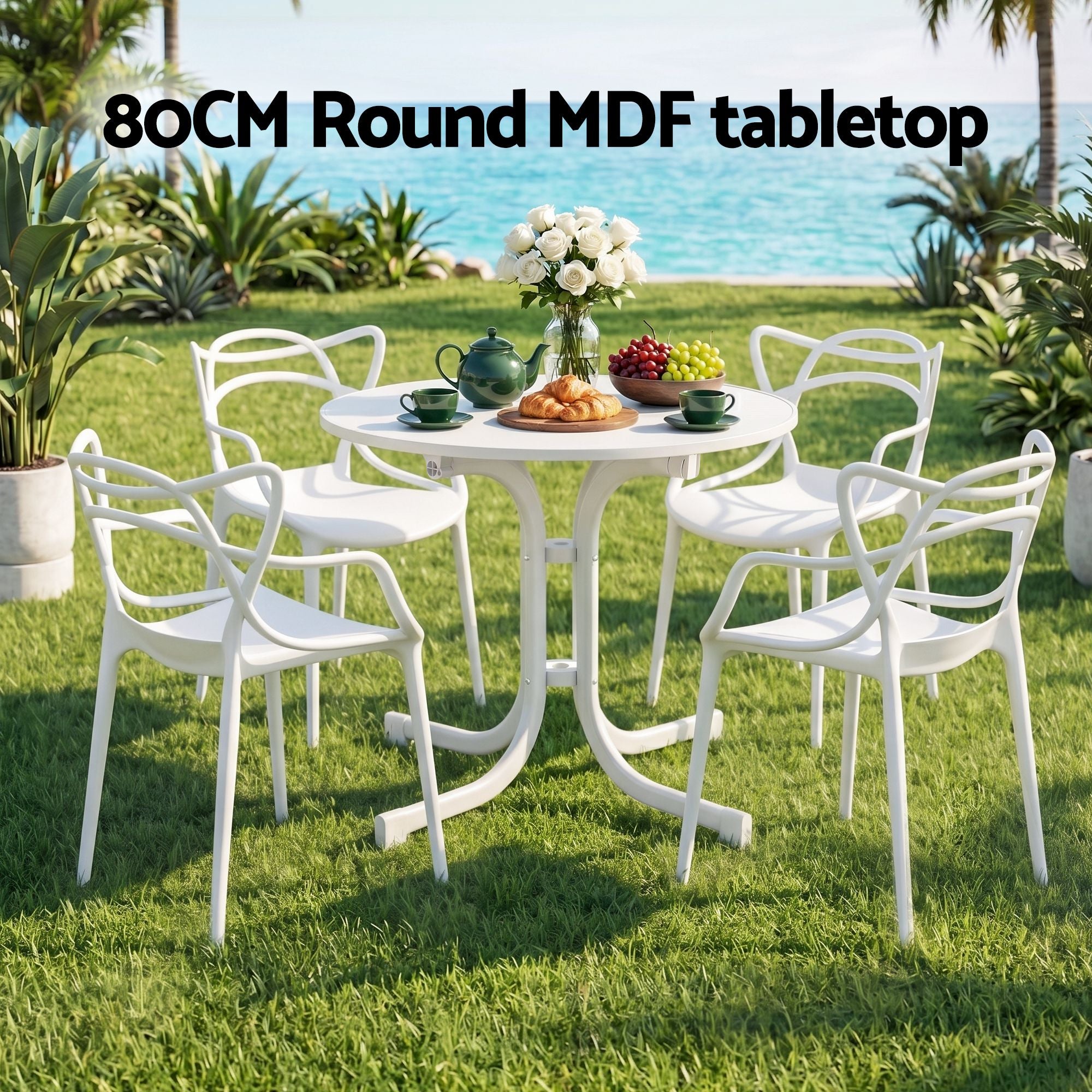 Gardeon 5PCS Outdoor Dining Set Table and Chairs Garden Patio Furniture Entwine White