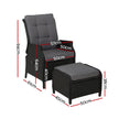Gardeon 2PC Recliner Chair Sun lounge Wicker Lounger Outdoor Furniture Adjustable Black