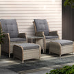 Gardeon 5PC Recliner Chairs Table Sun lounge Wicker Outdoor Furniture Adjustable Grey