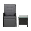 Gardeon 3PC Recliner Chairs Table Sun lounge Outdoor Furniture Wicker Adjustable Black
