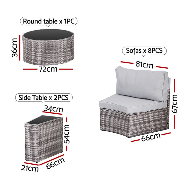Gardeon 8 Seater Outdoor Sofa Set 11PCS Table Chair Set Garden Rattan Furniture