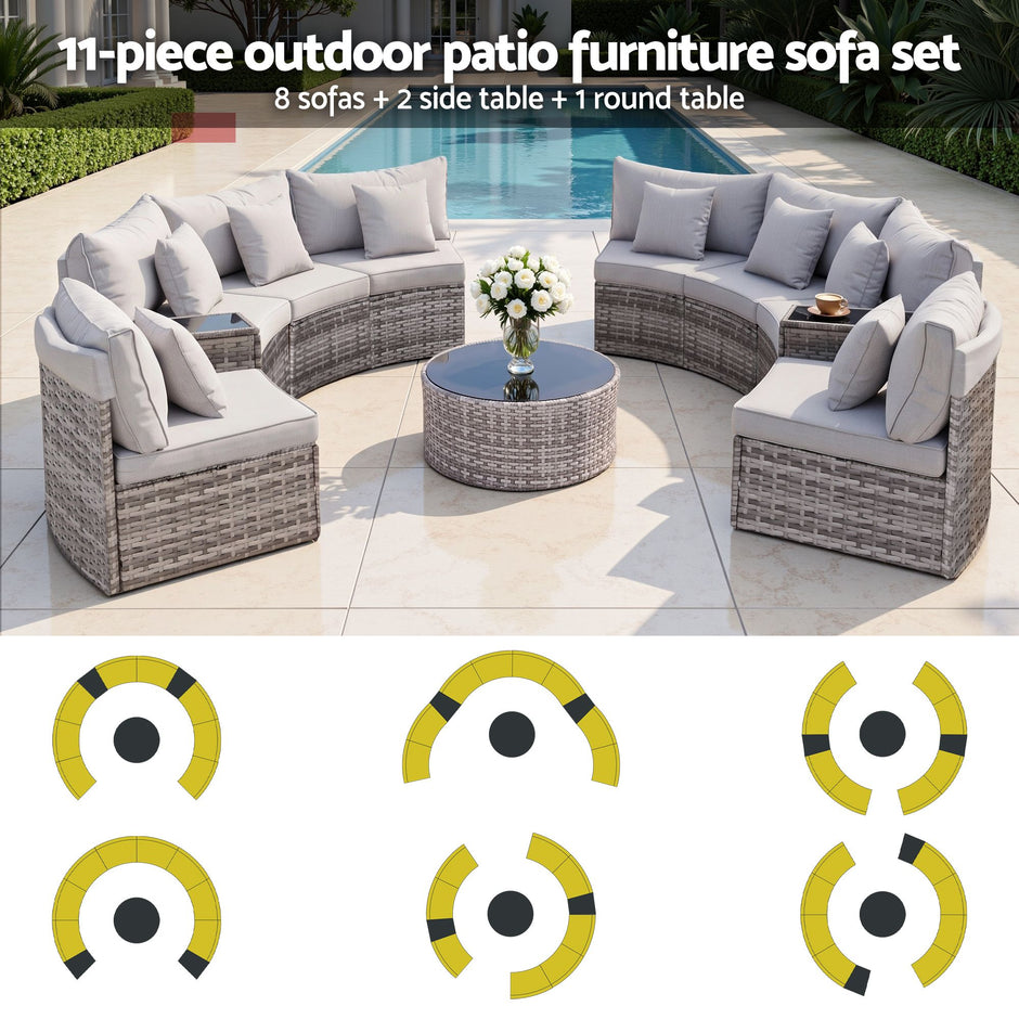 Gardeon 8 Seater Outdoor Sofa Set 11PCS Table Chair Set Garden Rattan Furniture