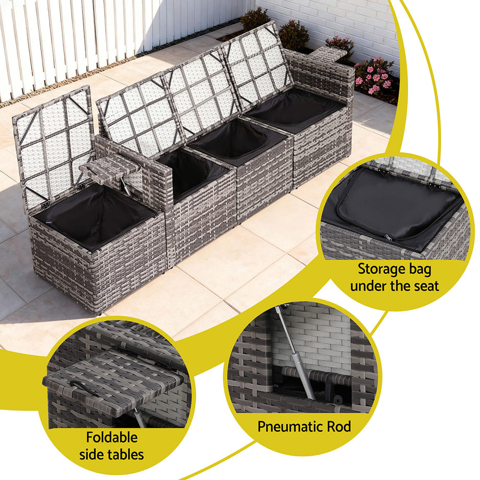 Gardeon 5 Pieces Outdoor Sofa Set 4-Seater Grey Rattan Patio Furniture Table and Chair Setting