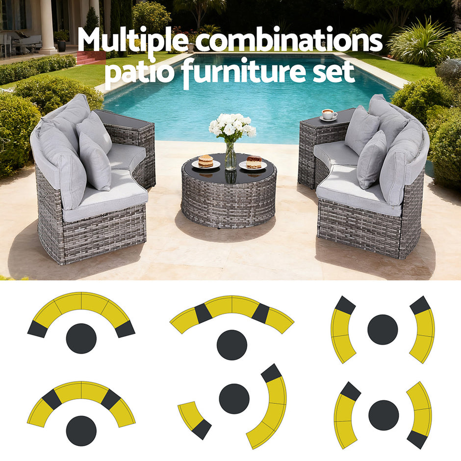 Gardeon 4 Seater Outdoor Sofa Set 7PCS Table Chair Set Garden Rattan Patio Furniture