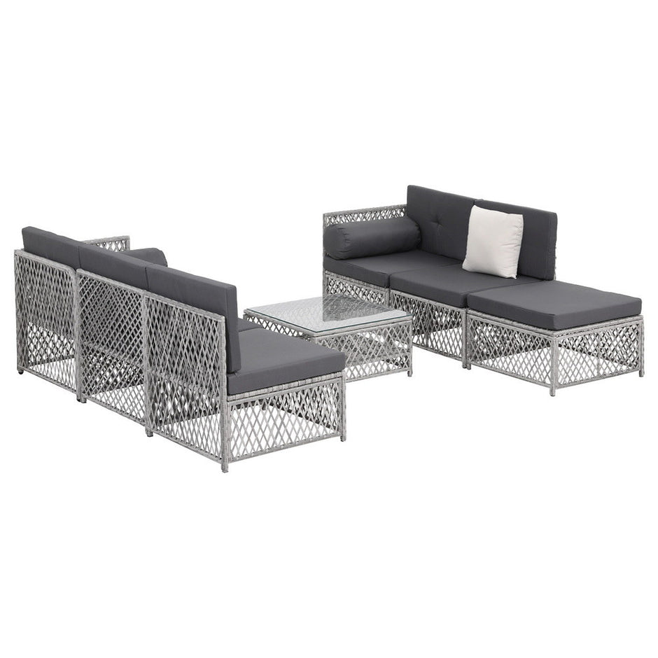 Gardeon 6 Seater Outdoor Sofa Set 7PCS Table Chair Set Garden Rattan Patio Furniture