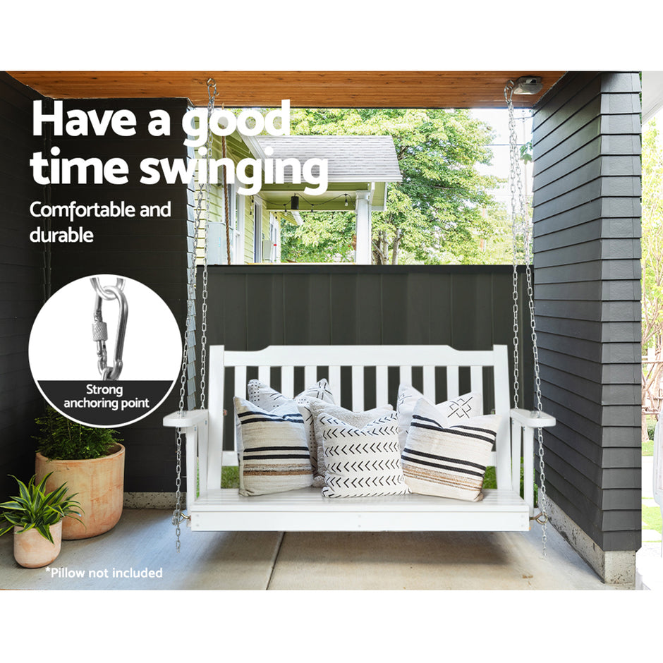 Gardeon Porch Swing Chair with Chain Garden Chair Outdoor Furniture Wooden White
