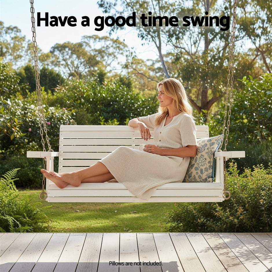 Gardeon Porch Outdoor Swing Chair With Cup Holder Wooden Furniture 2 Seater