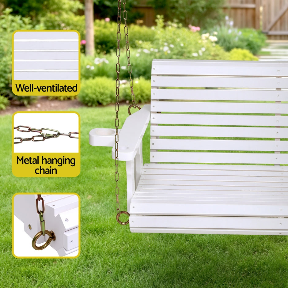 Gardeon Porch Outdoor Swing Chair With Cup Holder Wooden Furniture 2 Seater