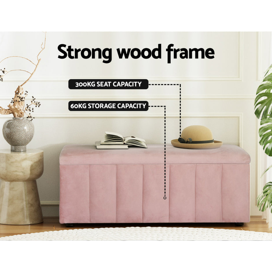 Artiss Storage Ottoman Blanket Box 103cm Velvet Pink