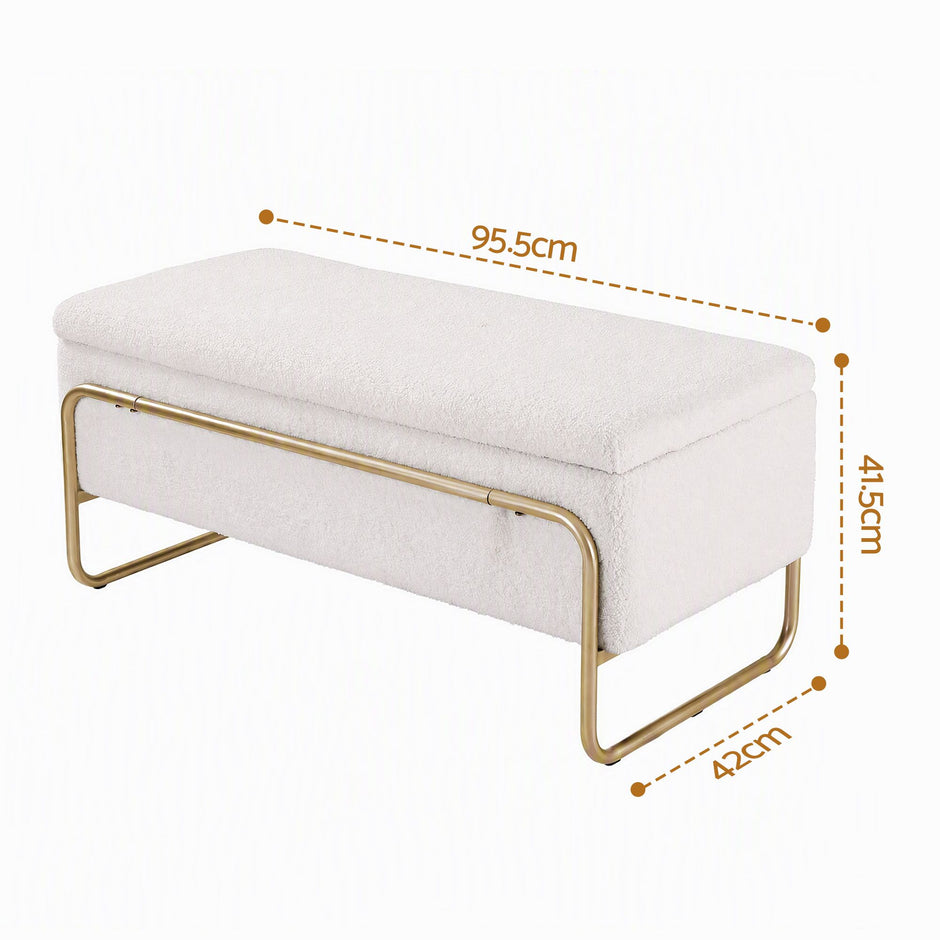Artiss Storage Ottoman Boucle Padded Seat Footrest Hidden Storage Cream White