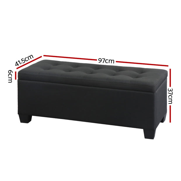 Artiss Storage Ottoman Blanket Box 97cm Linen Black
