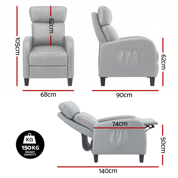 Artiss Massage Recliner Chair Small Recliner Sofa for Adults Fabric Grey