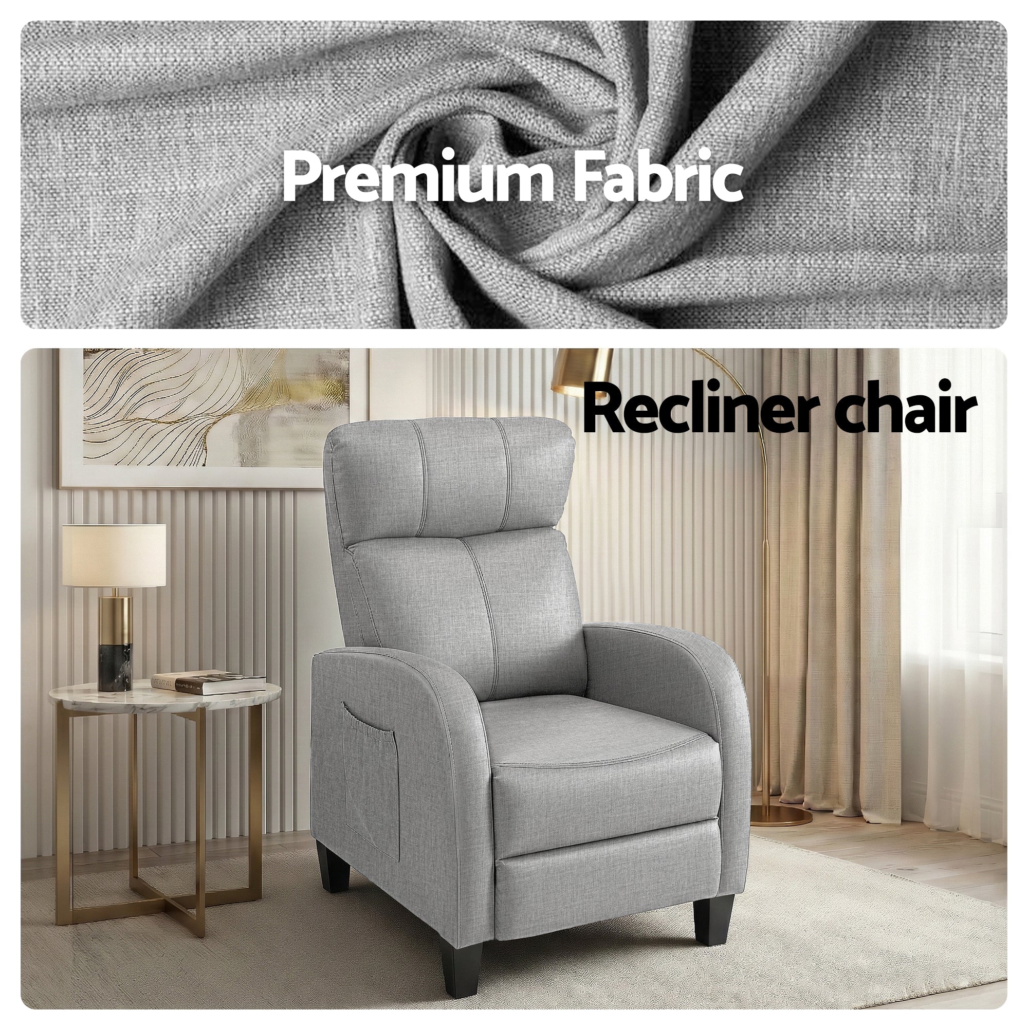 Artiss Massage Recliner Chair Small Recliner Sofa for Adults Fabric Grey