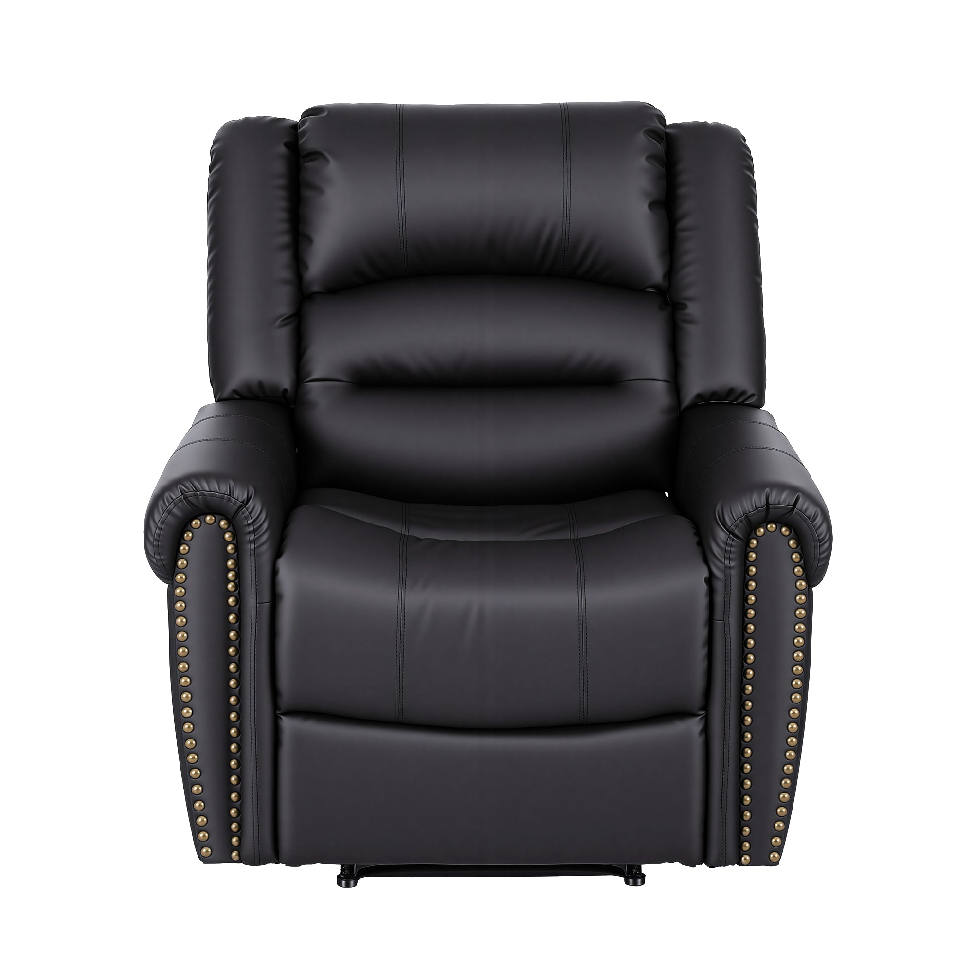 Artiss Leather Manual Recliner Chair with USB Charge Port, Overstuffed Armchair Sofa for Living Room and Nursery, Asjustable Theater Reclining Lounge with Comfortable Wide Seat, 150kg Capacity, Black