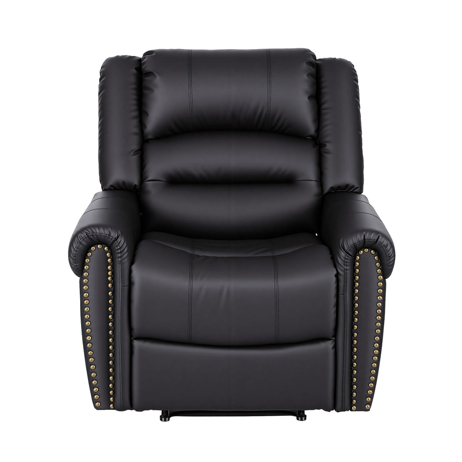 Artiss Leather Manual Recliner Chair with USB Charge Port, Overstuffed Armchair Sofa for Living Room and Nursery, Asjustable Theater Reclining Lounge with Comfortable Wide Seat, 150kg Capacity, Black