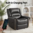 Artiss Leather Manual Recliner Chair with USB Charge Port, Overstuffed Armchair Sofa for Living Room and Nursery, Asjustable Theater Reclining Lounge with Comfortable Wide Seat, 150kg Capacity, Black