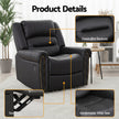 Artiss Leather Manual Recliner Chair with USB Charge Port, Overstuffed Armchair Sofa for Living Room and Nursery, Asjustable Theater Reclining Lounge with Comfortable Wide Seat, 150kg Capacity, Black