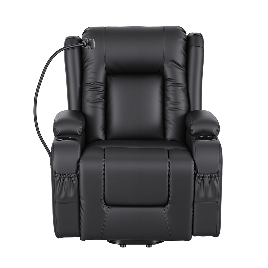 Artiss Power Lift Recliner Chair with Massage and Heat for Elderly, Electric Sofa Reclining Chair with USB and Phone Holder, PU Leather Comfy Armchair for Living Room, 2 Cup Holder & 4 Pockets, Black
