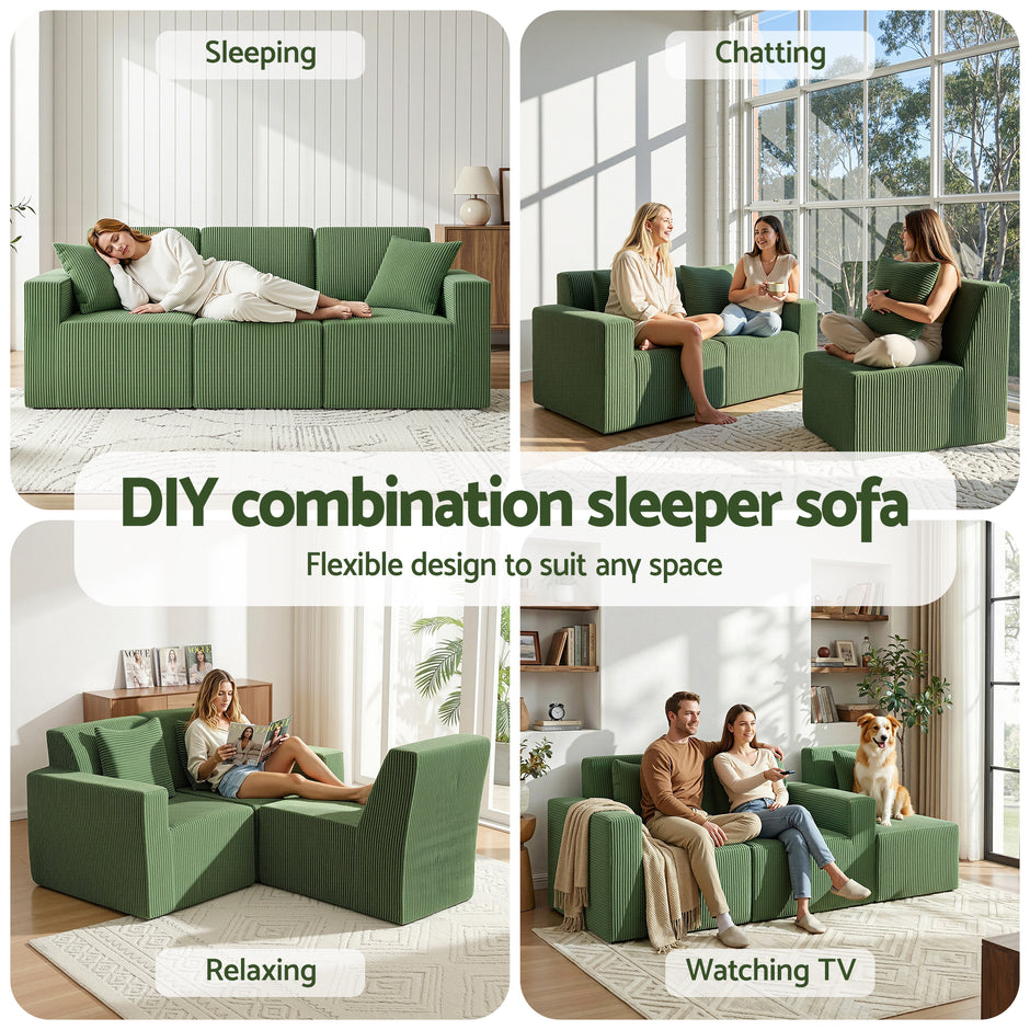 Artiss Modular 3-Seater Sofa Bed Convertible Sectional Floor Couch with Deep Seat