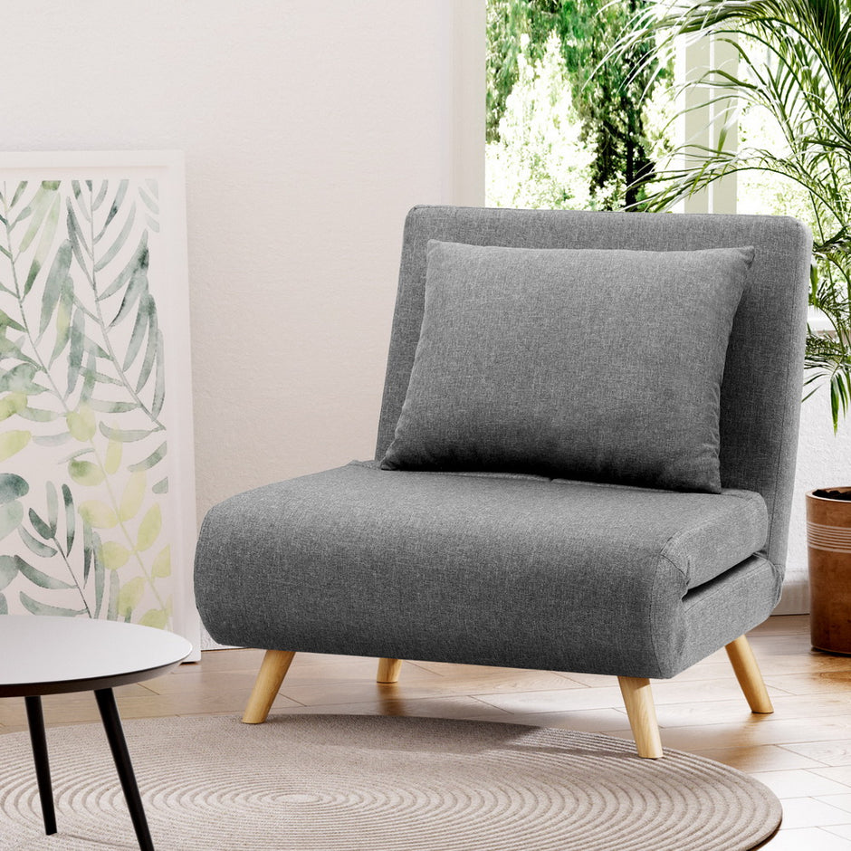 Artiss Sofa Bed Convertible Couch Recliner Lounge Chair Linen Grey