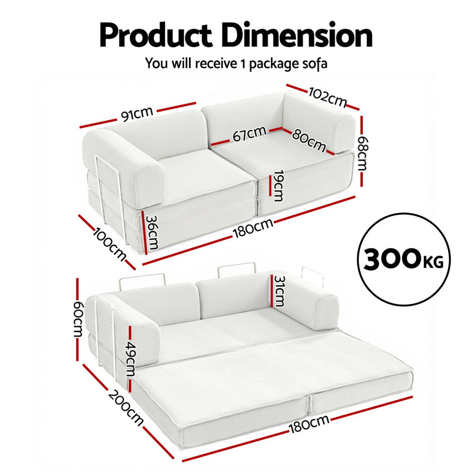 Artiss Convertible Folding Sofa Bed Beign