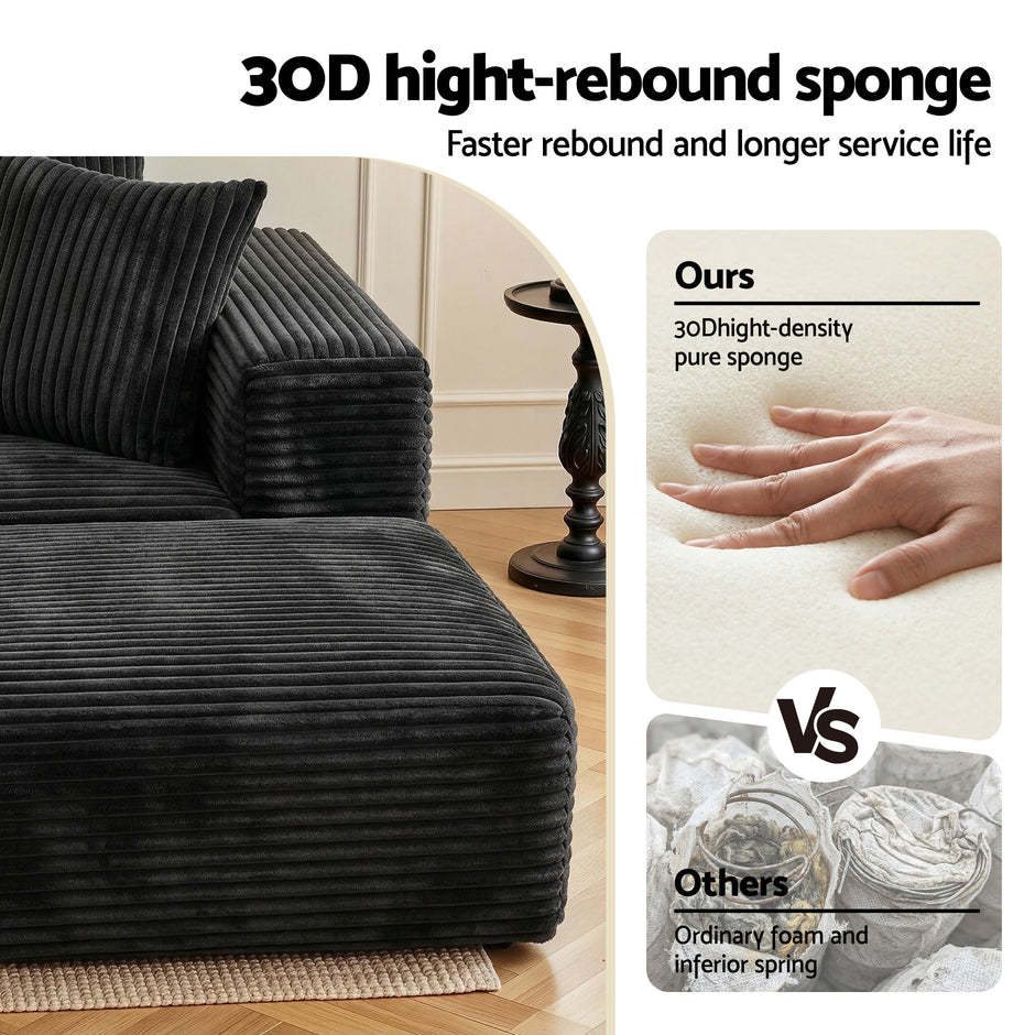 Artiss Modular Sofa Bed with Ottoman Sectional Boneless Couches for Living Room Corduroy Compressed Sofa Black