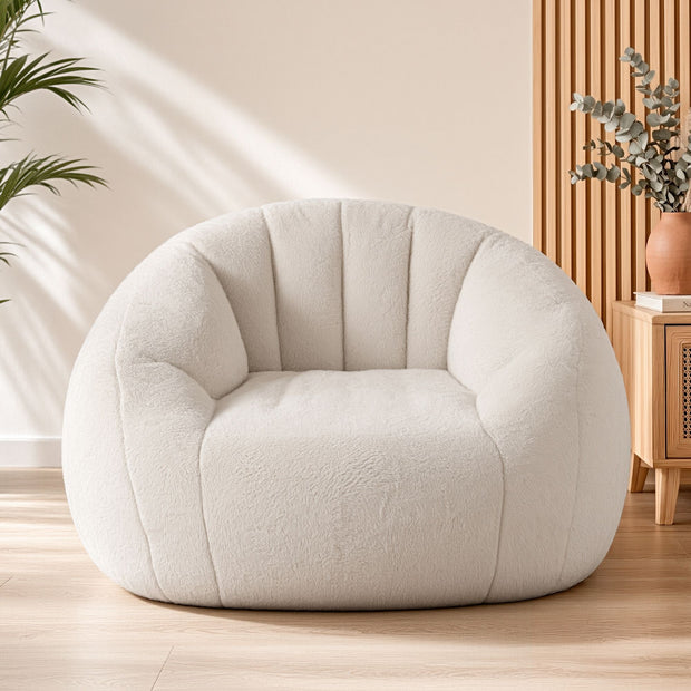 Artiss Single Small Boneless Couch Comfy Bean Bag for Living Room Faux Fur White