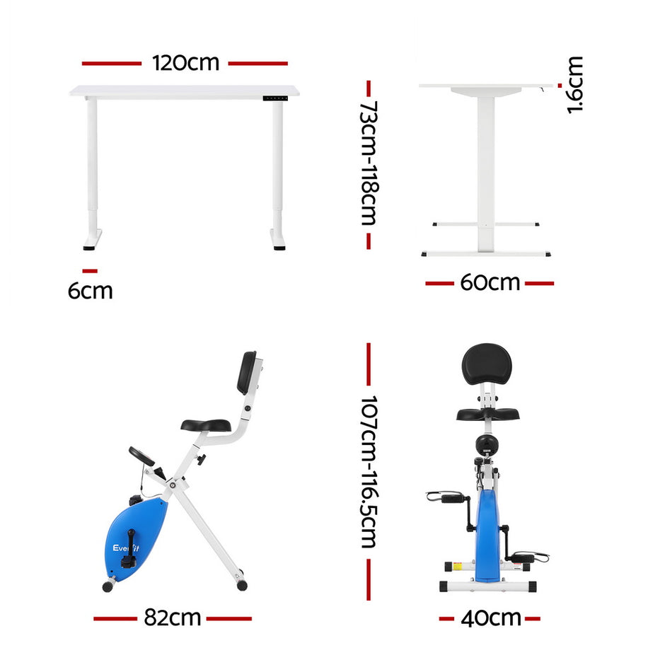 Artiss Under Desk Folding X-Bike with 120cm Automatic Standing Desk Magnetic Resistance White