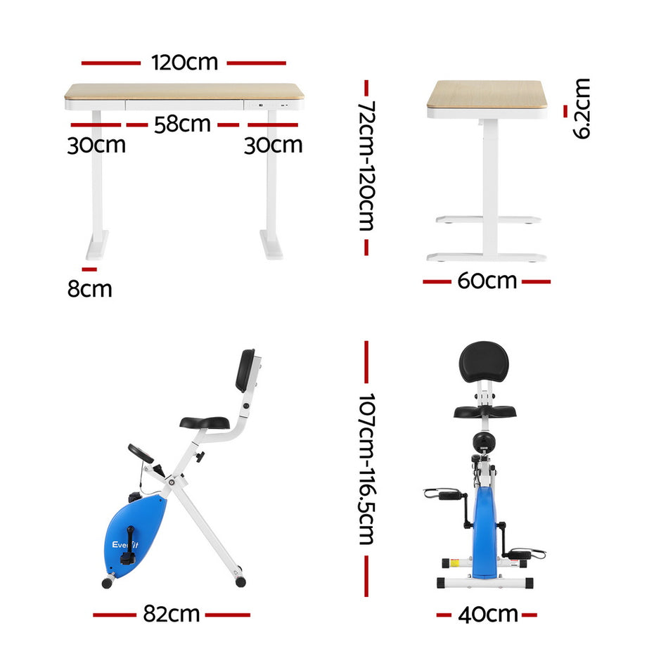 Artiss Under Desk Folding X-Bike with 120cm Automatic Standing Desk Magnetic Resistance Oak