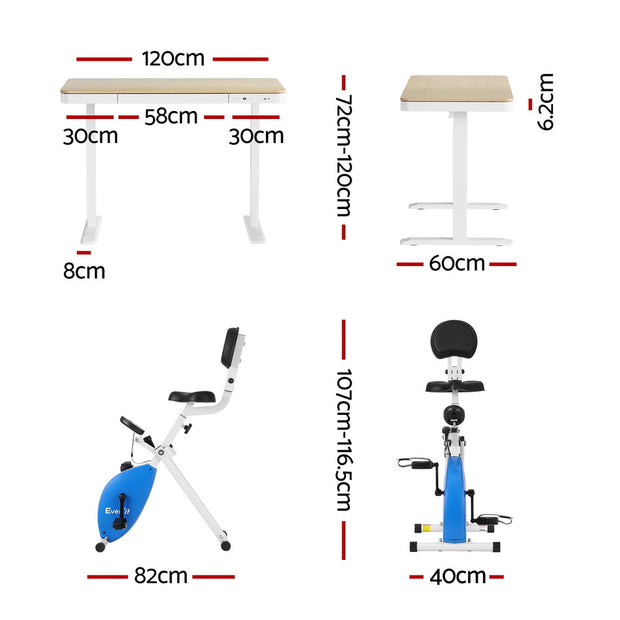 Artiss Under Desk Folding X-Bike with 120cm Automatic Standing Desk Magnetic Resistance Oak