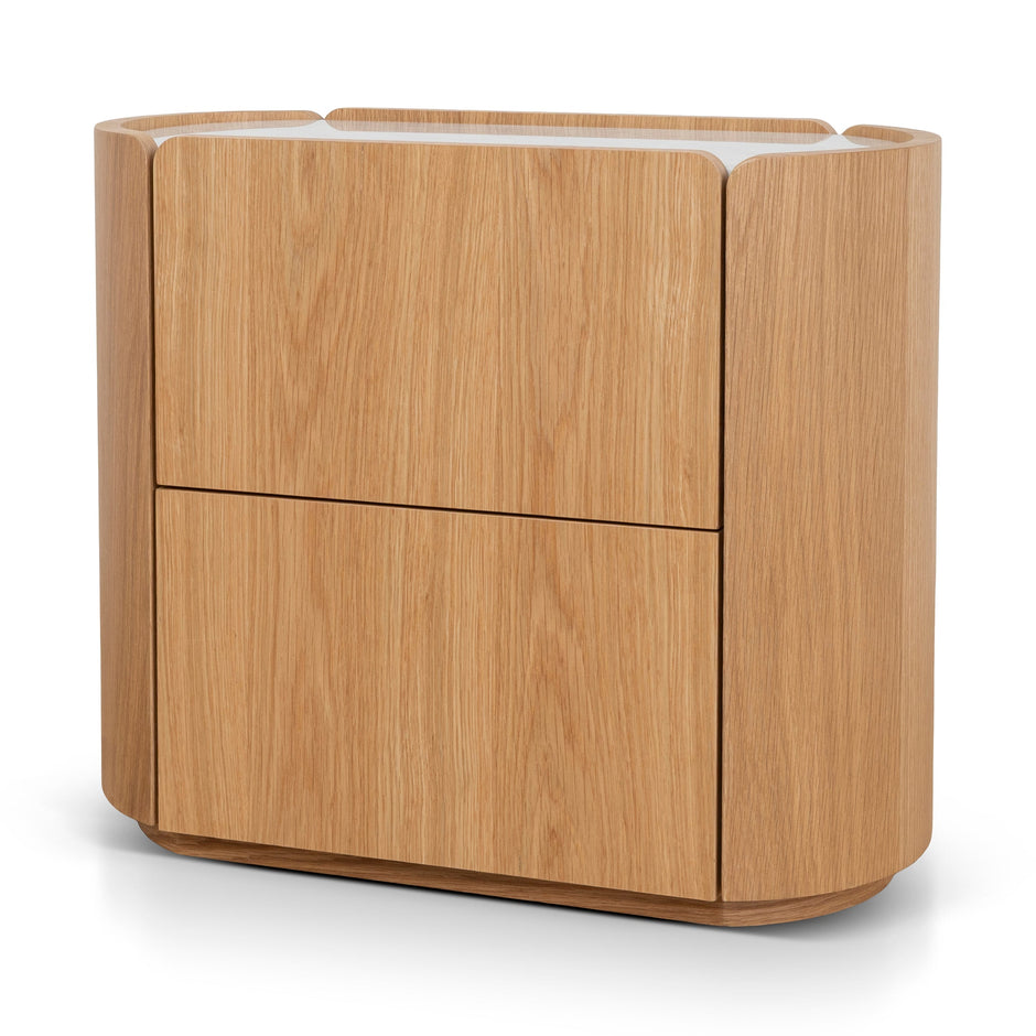 CST10300-CN 60cm Bedside Table - Natural Oak with Marble Top