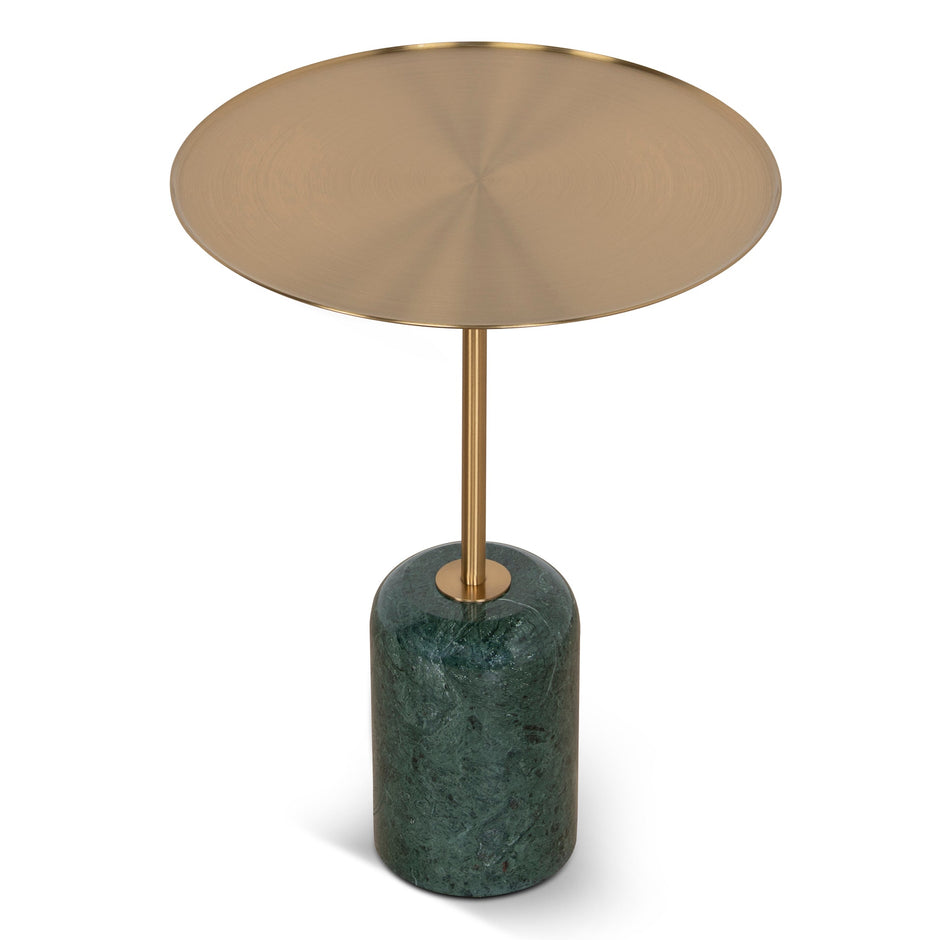 CST10320-NY 45cm Brushed Gold Side Table - Green Crystal