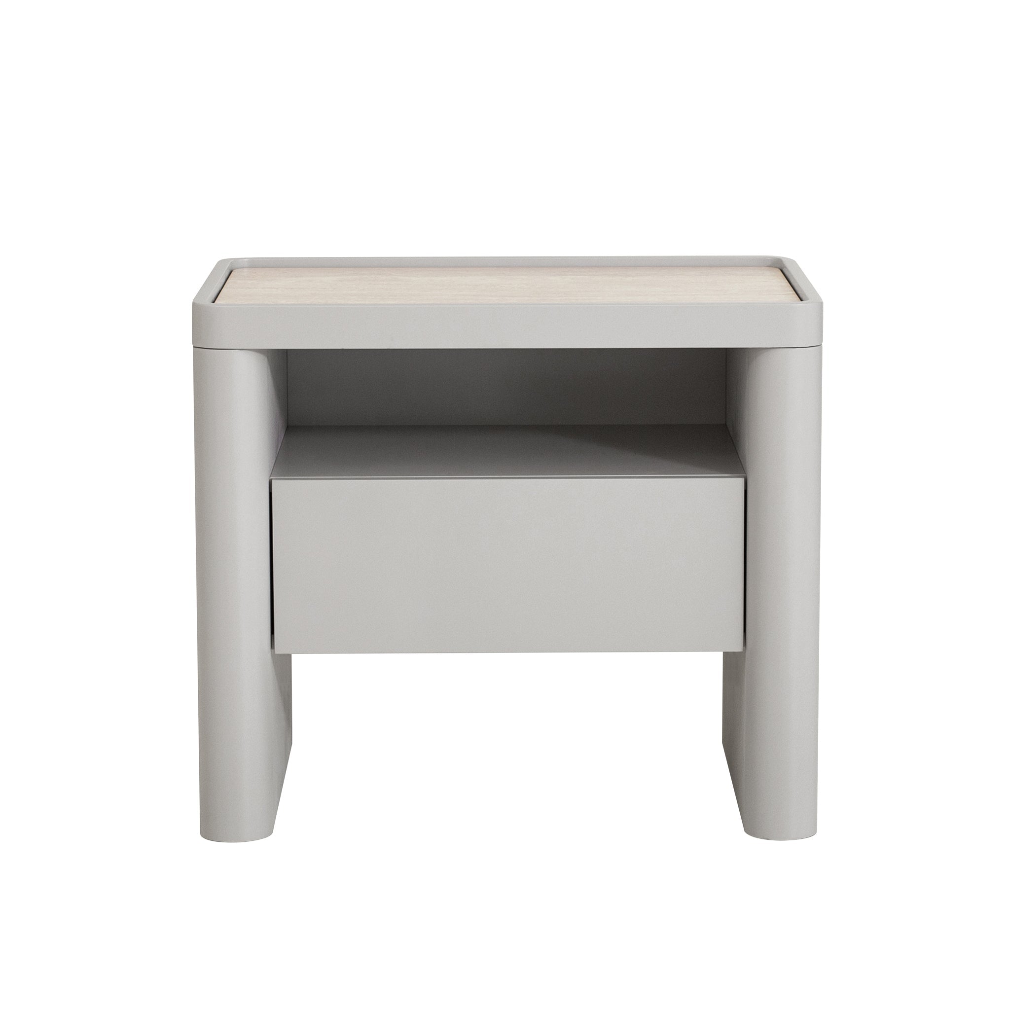 CST10539-IG Glass Top Bedside Table - Warm Grey