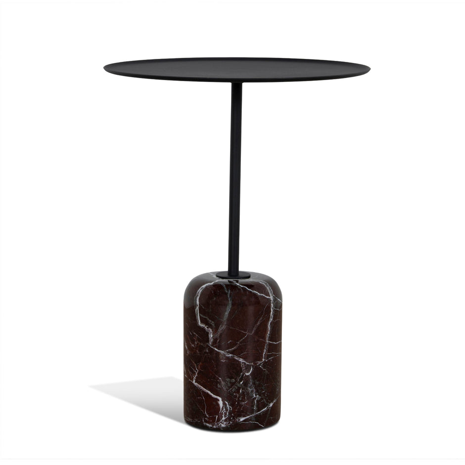 CST10981-NY 45cm Matte Black Side Table - Rosso Levanto Marble