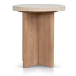 CST8665-NI Travertine Marble Round Side Table - Light Natural Elm