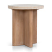 CST8665-NI Travertine Marble Round Side Table - Light Natural Elm