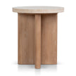 CST8665-NI Travertine Marble Round Side Table - Light Natural Elm