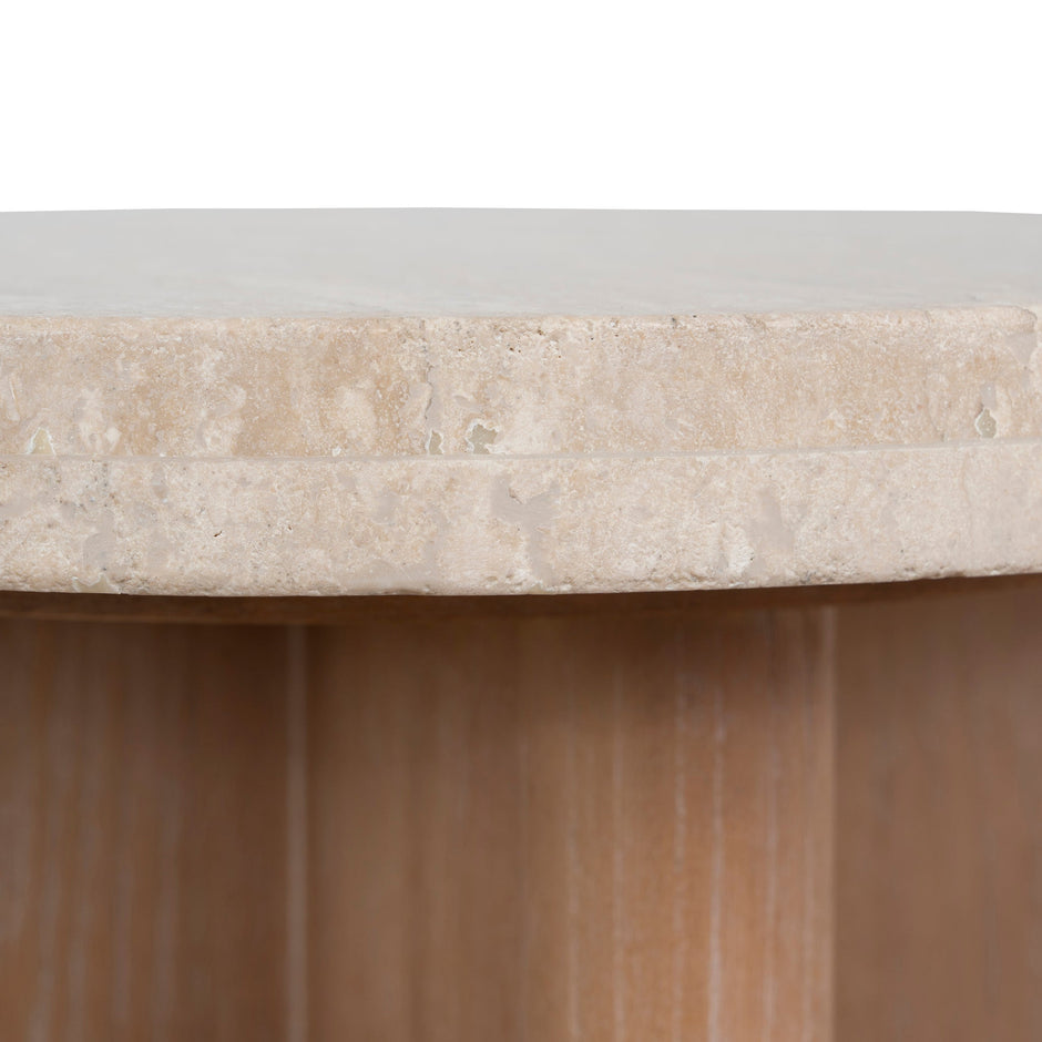 CST8665-NI Travertine Marble Round Side Table - Light Natural Elm