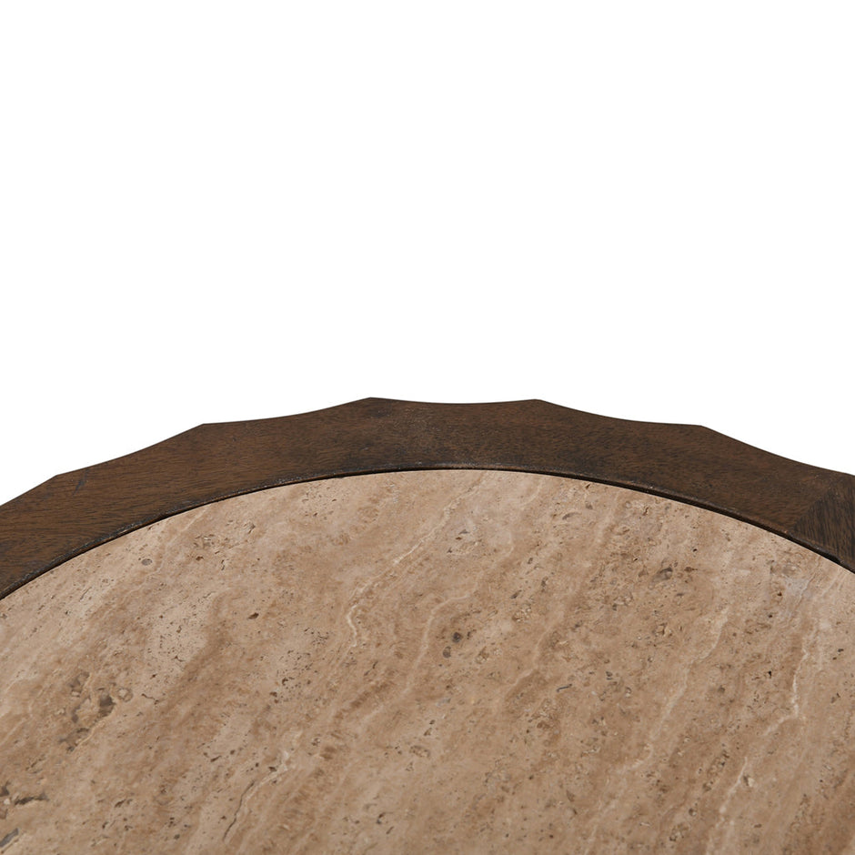 CST8723-RB 45cm Travertine Top Round Side Table - Walnut