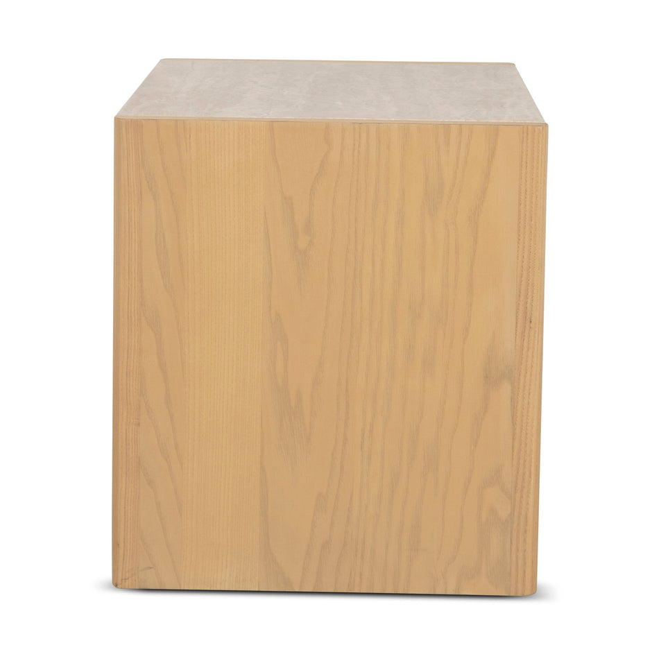 CST8742-KK 55cm Travertine Top Bedside Table - Creme Ash