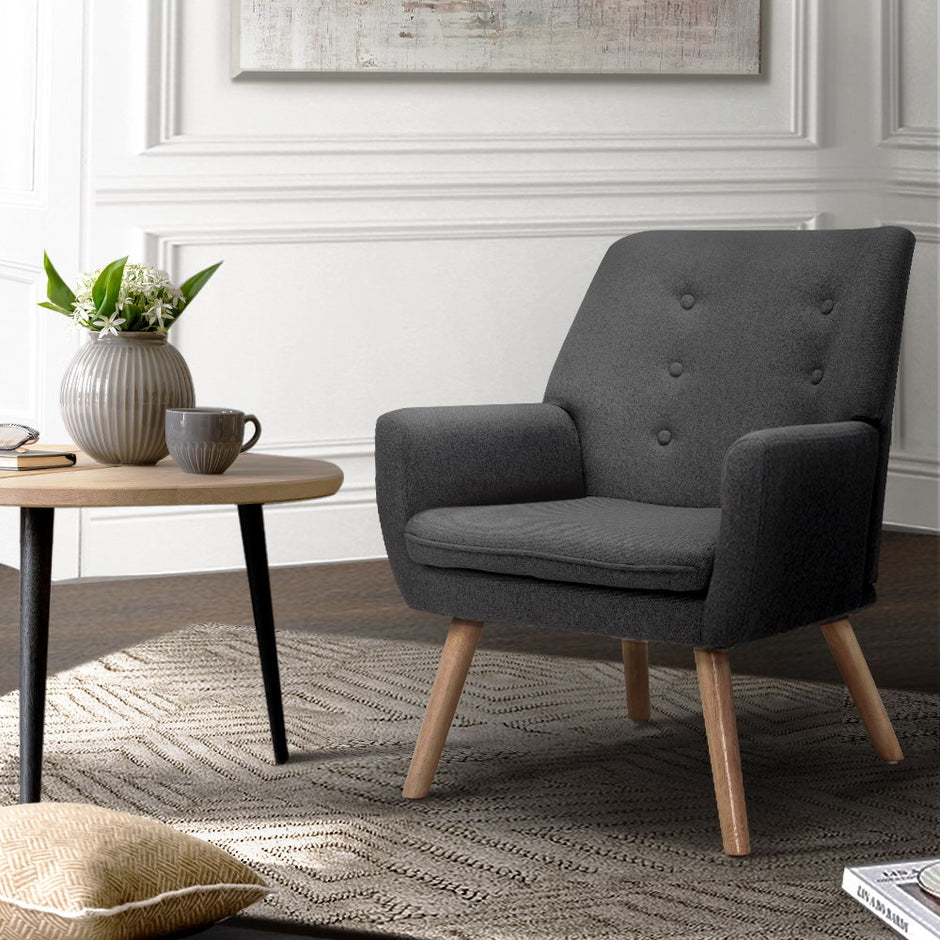 Artiss Armchair Linen Fabric Anne Charcoal